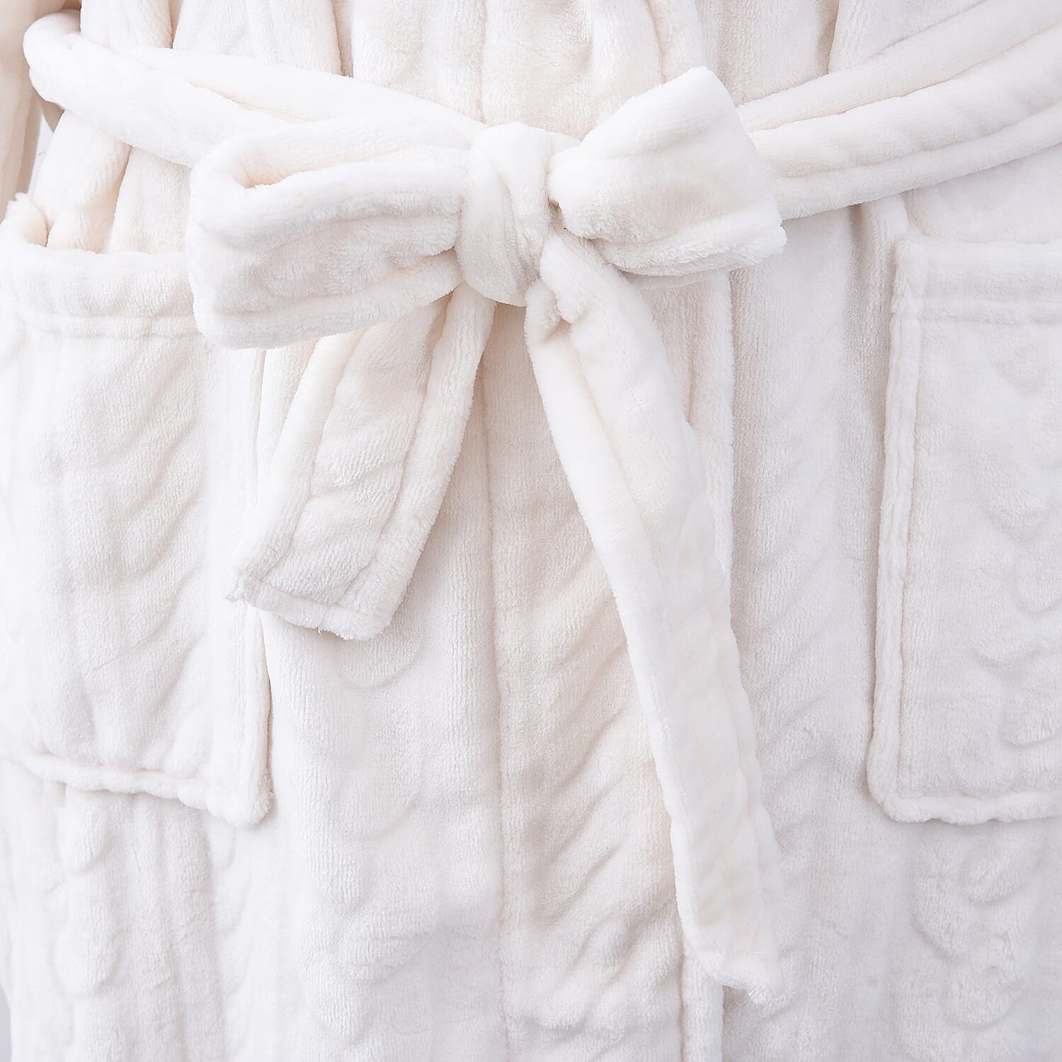 Microfibre Braided Pattern Robe with Shawl Collar and Two Pockets (Size 65x120 Cm) - Ivory