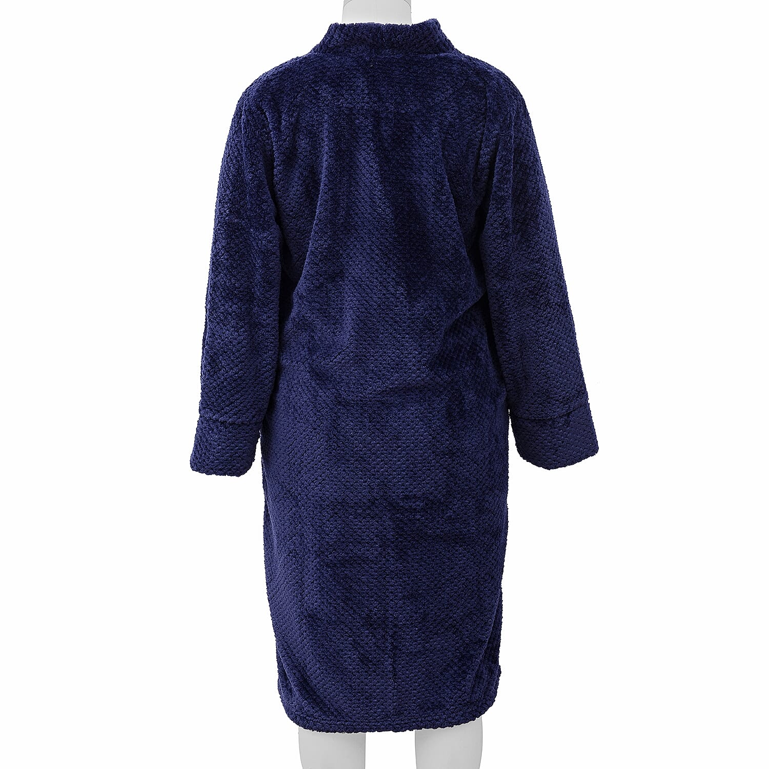 Microfibre Soft Jacquard Flannel Robe with Pocket and Zip-Front (Size 60x116 Cm) - Navy Blue