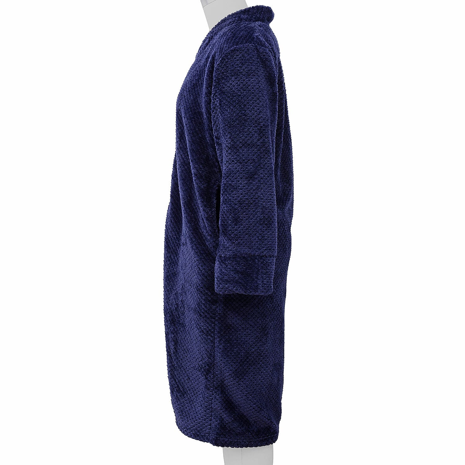 Microfibre Soft Jacquard Flannel Robe with Pocket and Zip-Front (Size 60x116 Cm) - Navy Blue