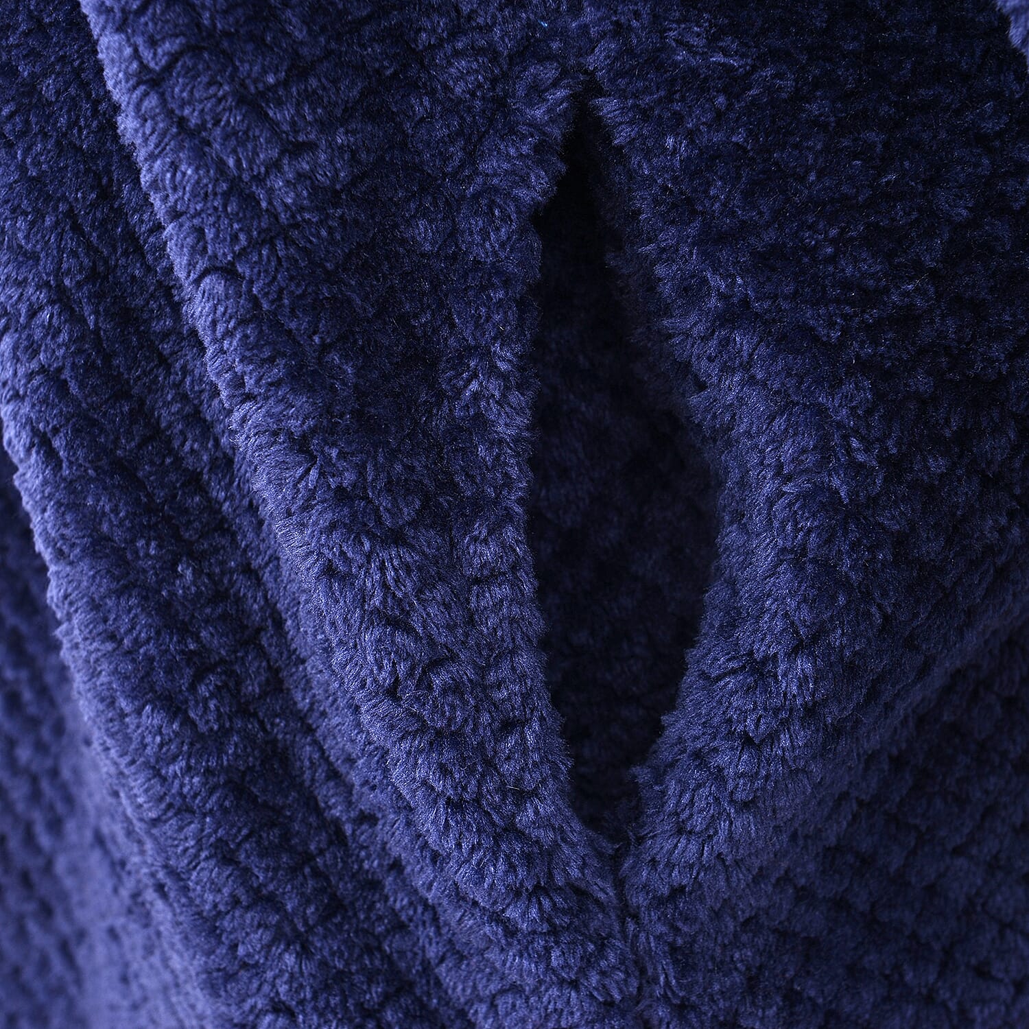Microfibre Soft Jacquard Flannel Robe with Pocket and Zip-Front (Size 60x116 Cm) - Navy Blue