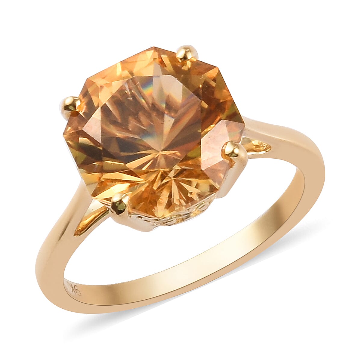 9K Yellow Gold AAA Citrine Solitaire Ring 3.75 Ct.