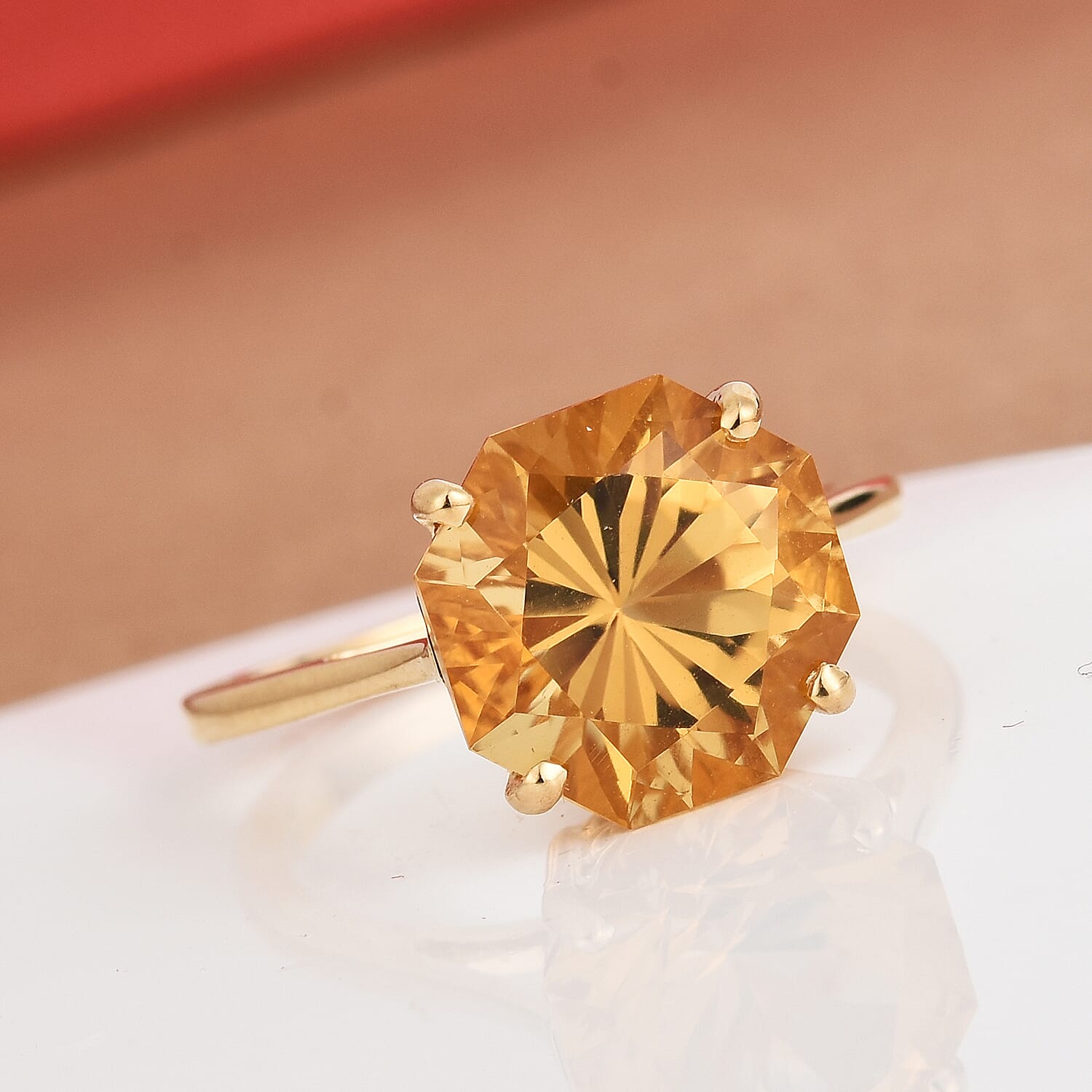 9K Yellow Gold AAA Citrine Solitaire Ring 3.75 Ct.