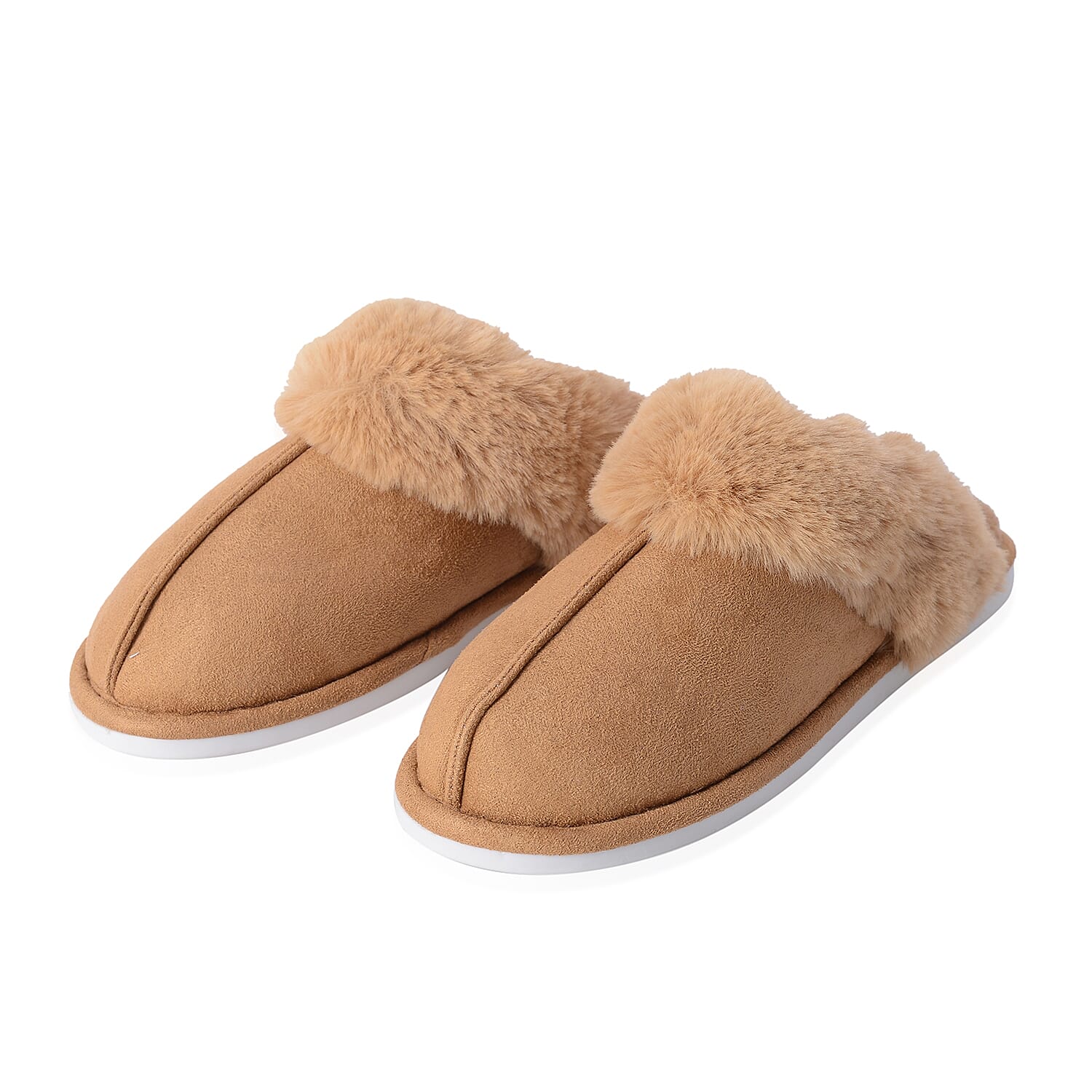 Super Soft Suede Faux Fur Slippers (Size M- 5-6) - Brown