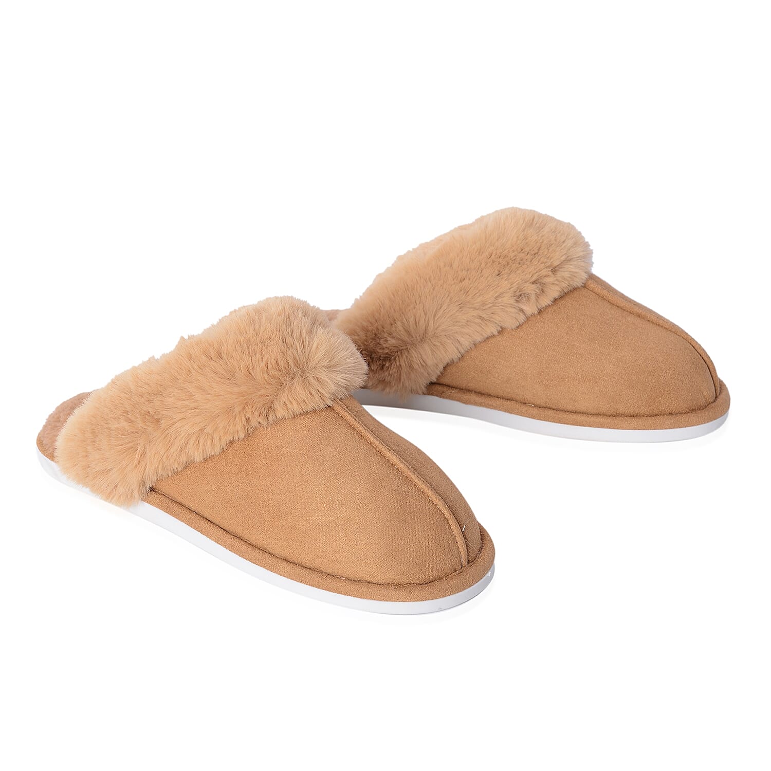 Super Soft Suede Faux Fur Slippers (Size M- 5-6) - Brown