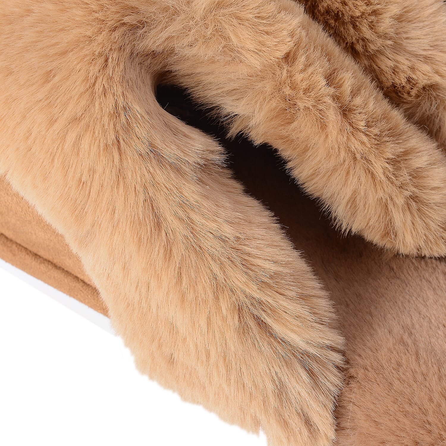Super Soft Suede Faux Fur Slippers (Size M- 5-6) - Brown