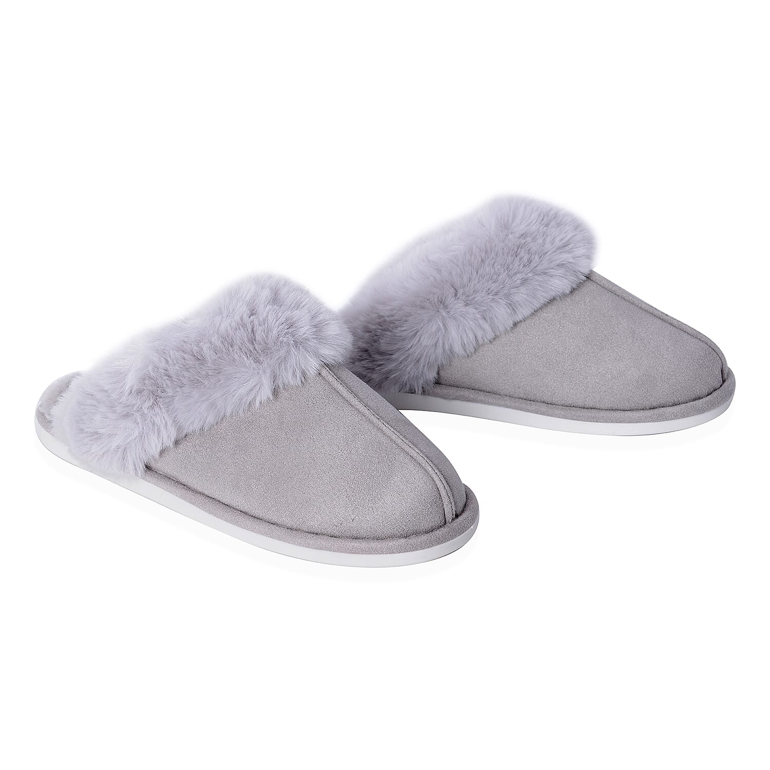 Super Soft Suede Faux Fur Slippers (Size M: 5-6 ) - Grey