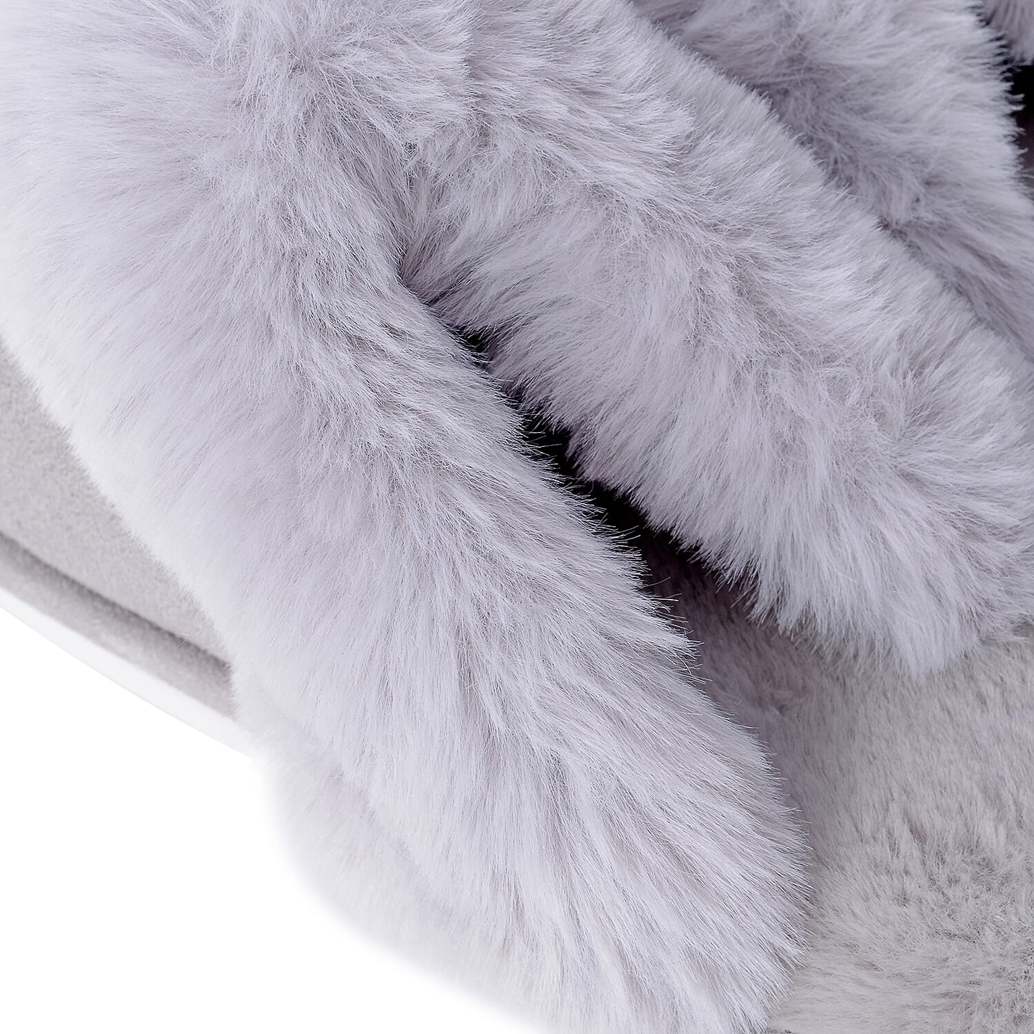 Super Soft Suede Faux Fur Slippers (Size M: 5-6 ) - Grey