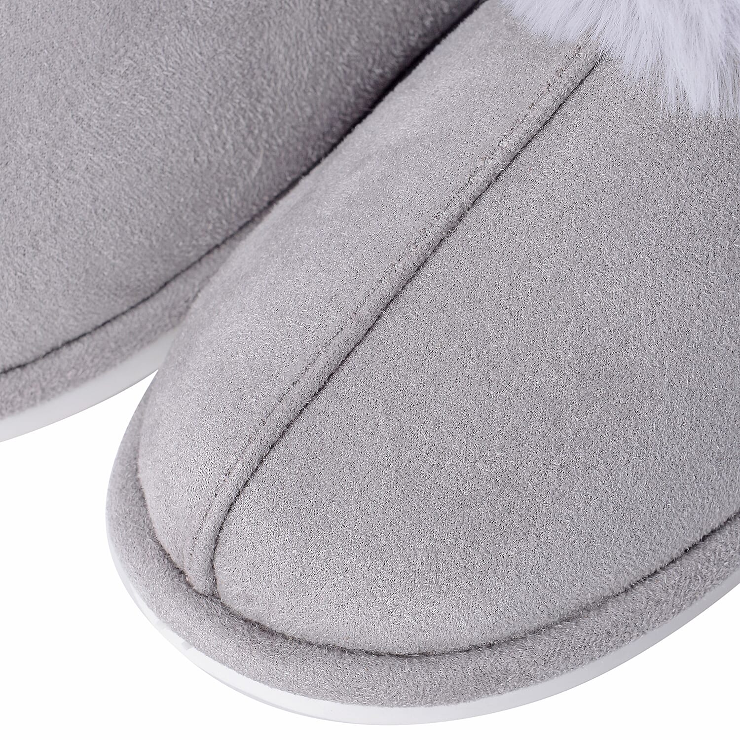 Super Soft Suede Faux Fur Slippers (Size M: 5-6 ) - Grey