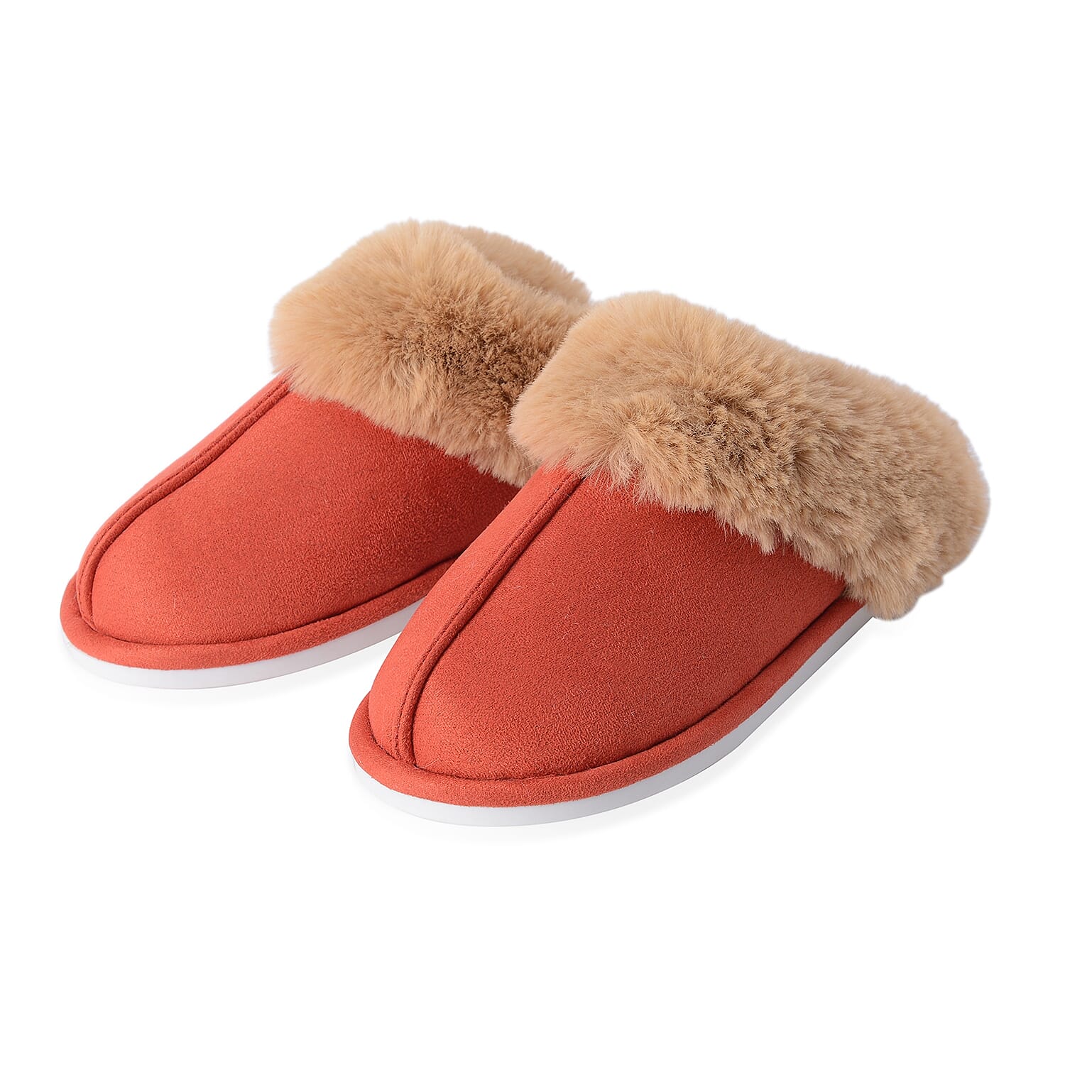 Super Soft Suede Faux Fur Slippers (Size M) - Orange