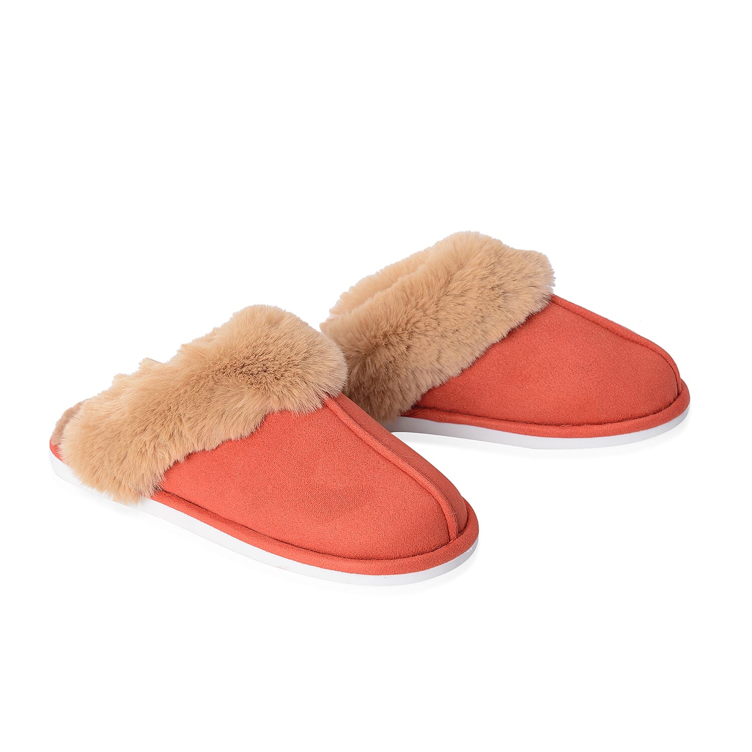 Super Soft Suede Faux Fur Slippers (Size M) - Orange