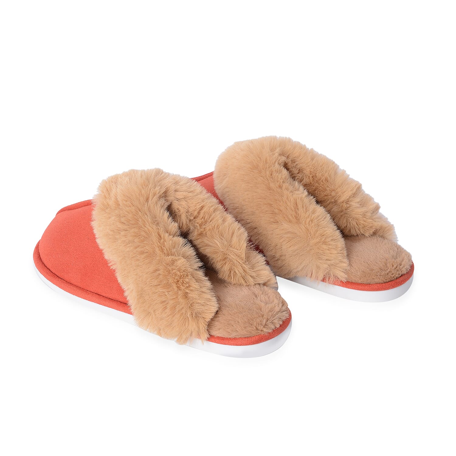Super Soft Suede Faux Fur Slippers (Size M) - Orange
