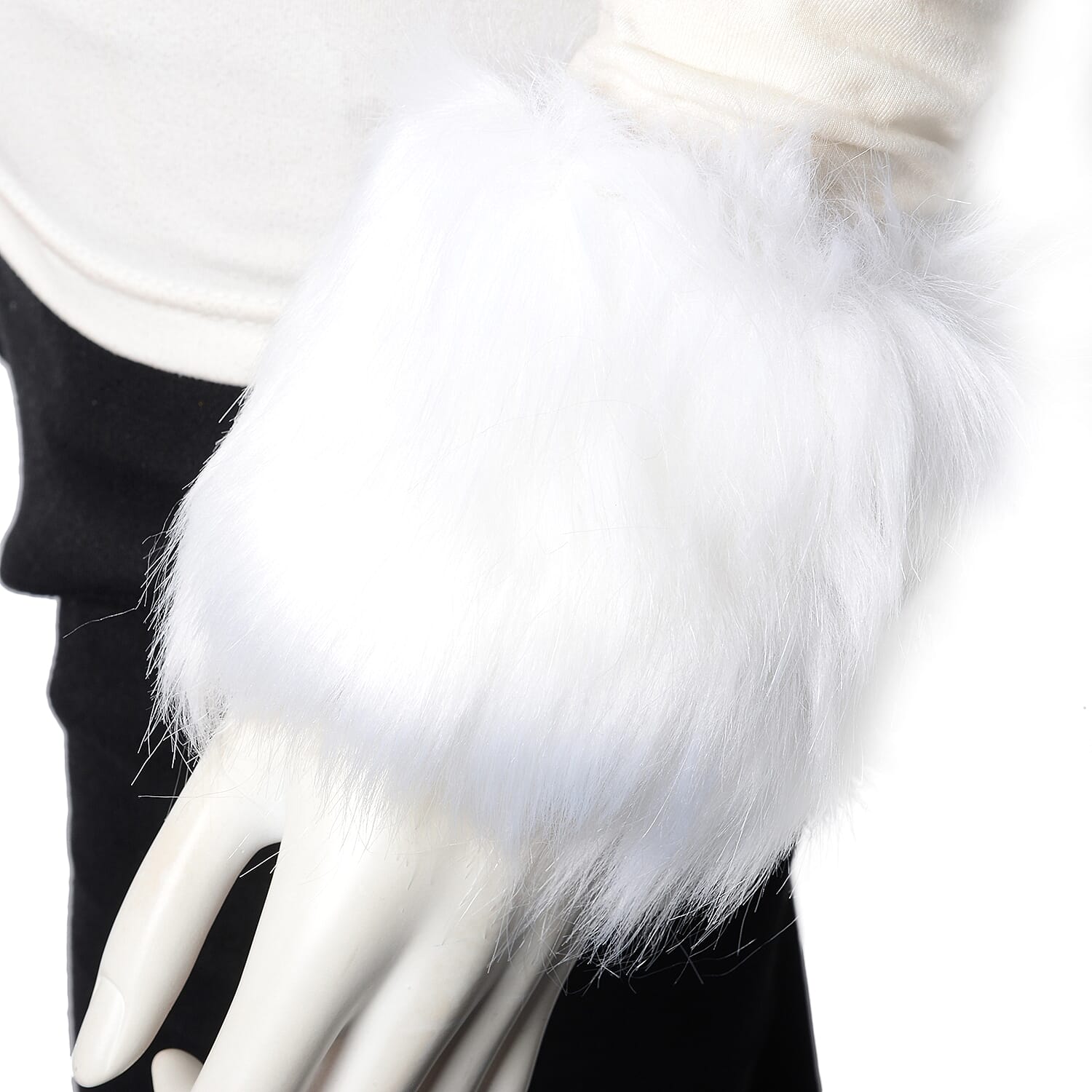 3 Piece Set - Faux Fur Hat, Scarf and Cuff Bracelet - White