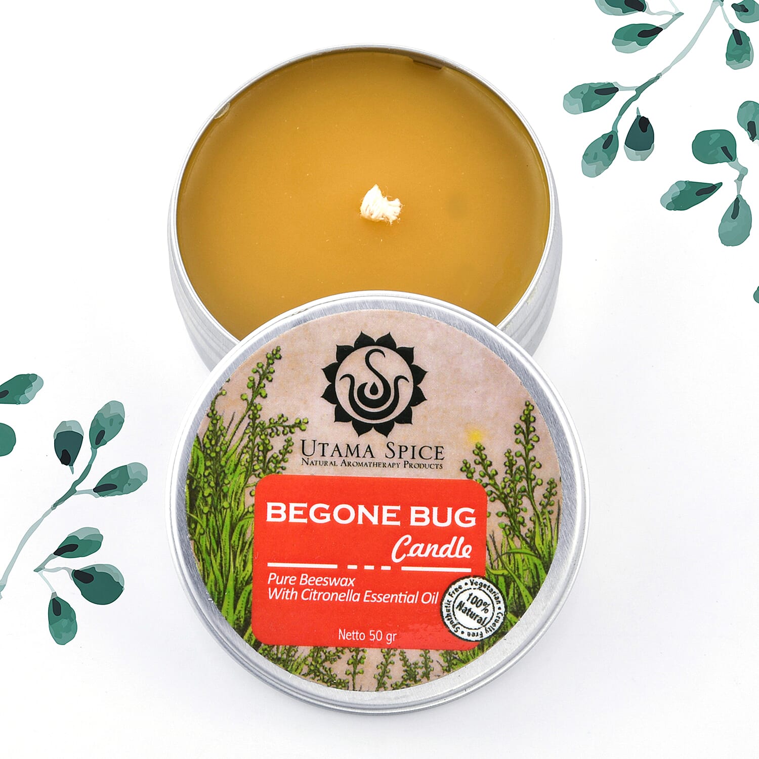 Utama Spice - Pure Beeswax Begone Bug Candle with Citronella Essential Oil