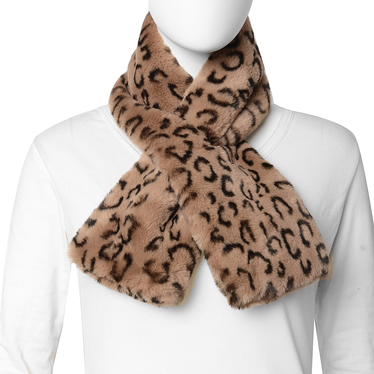 3 Piece Set - Faux Fur Leopard Print Hat, Scarf and Cuff Bracelet - Black and Brown