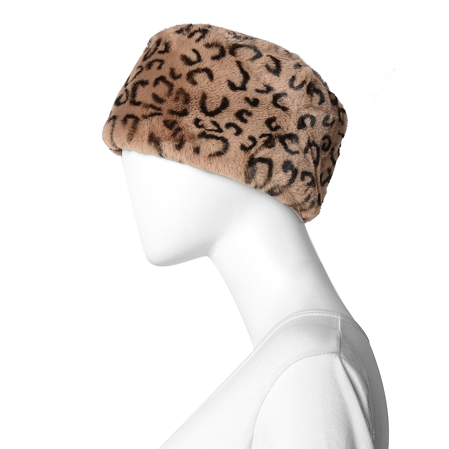 3 Piece Set - Faux Fur Leopard Print Hat, Scarf and Cuff Bracelet - Black and Brown