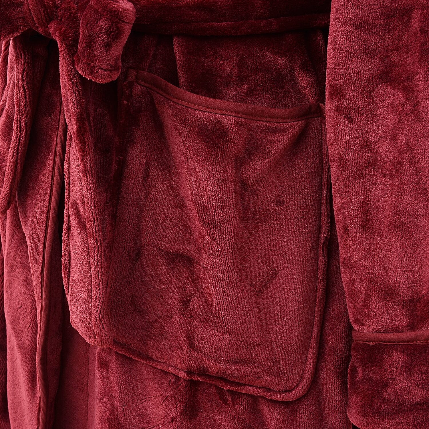 Microfibre Soft Flannel Shawl Collar Dressing Gown with Pocket (Size 65x115 Cm) - Wine Red