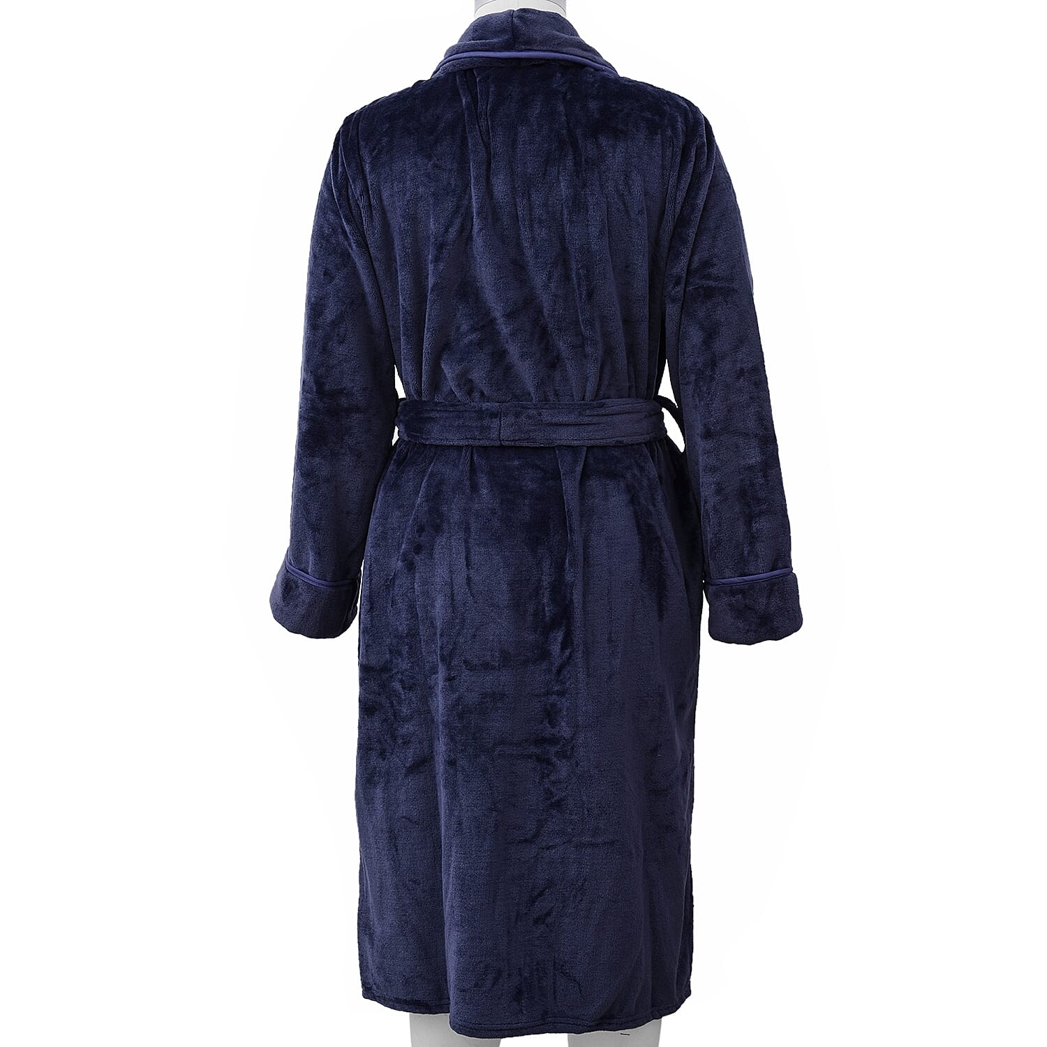 Microfibre Soft Flannel Shawl Collar Dressing Gown with Pocket (Size 65x115 Cm) - Navy Blue