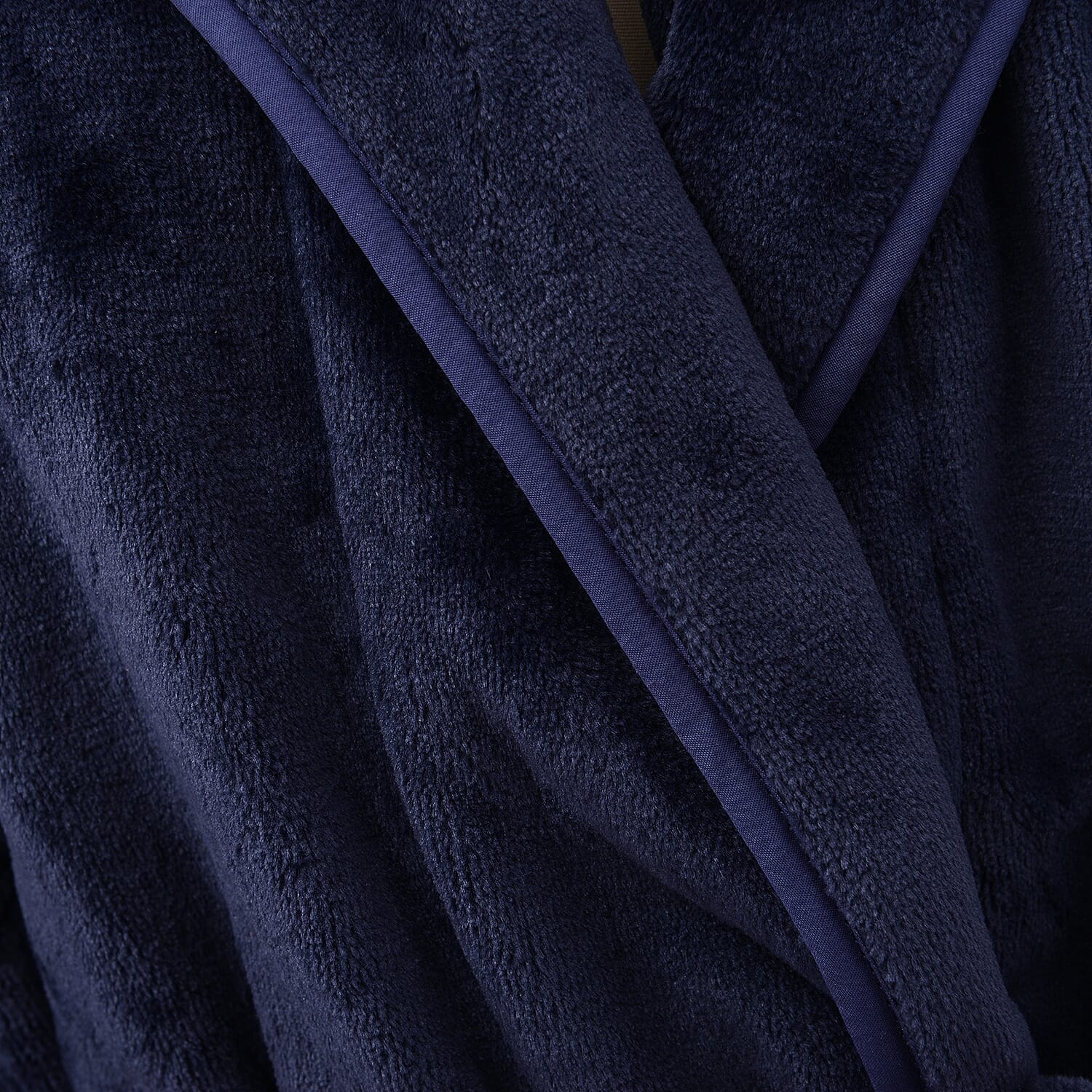 Microfibre Soft Flannel Shawl Collar Dressing Gown with Pocket (Size 65x115 Cm) - Navy Blue