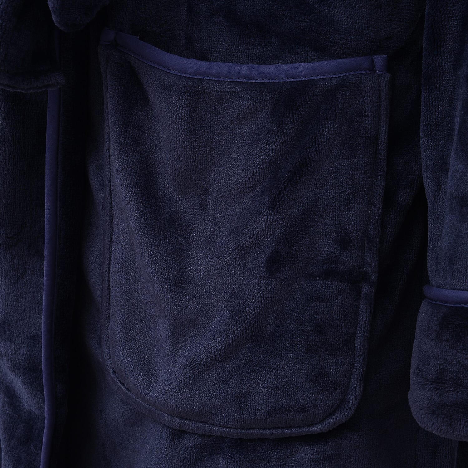 Microfibre Soft Flannel Shawl Collar Dressing Gown with Pocket (Size 65x115 Cm) - Navy Blue