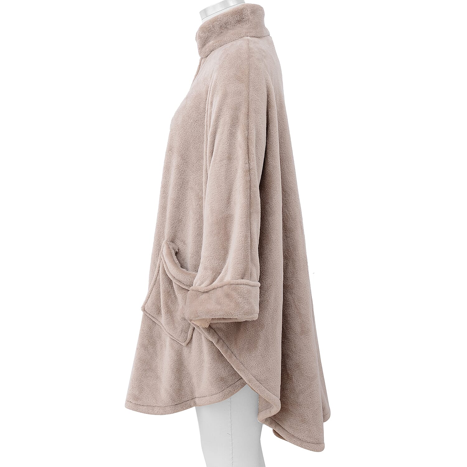 Solid Colour Super Soft Microfibre Jacket with Front Zipper Opening - Beige