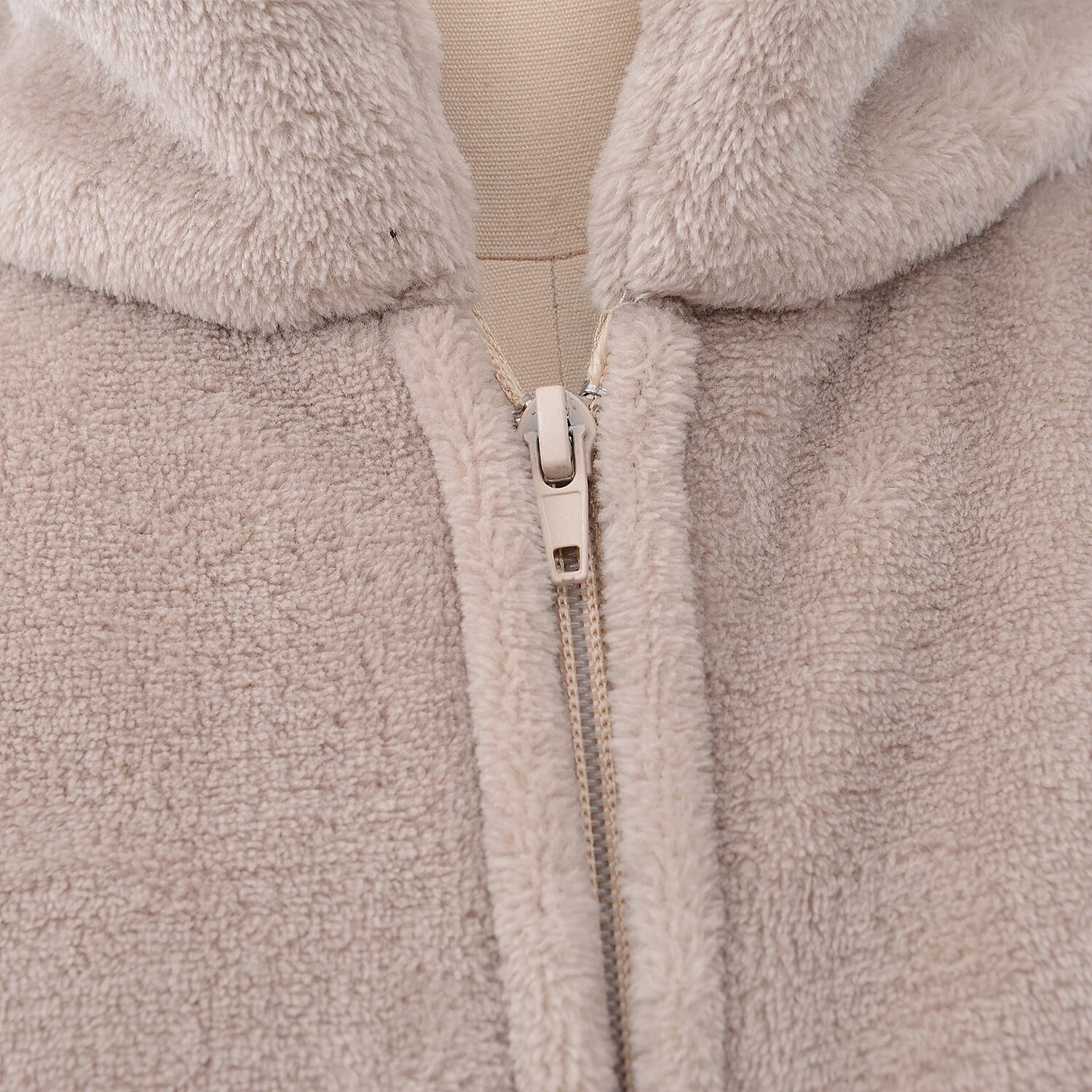 Solid Colour Super Soft Microfibre Jacket with Front Zipper Opening - Beige