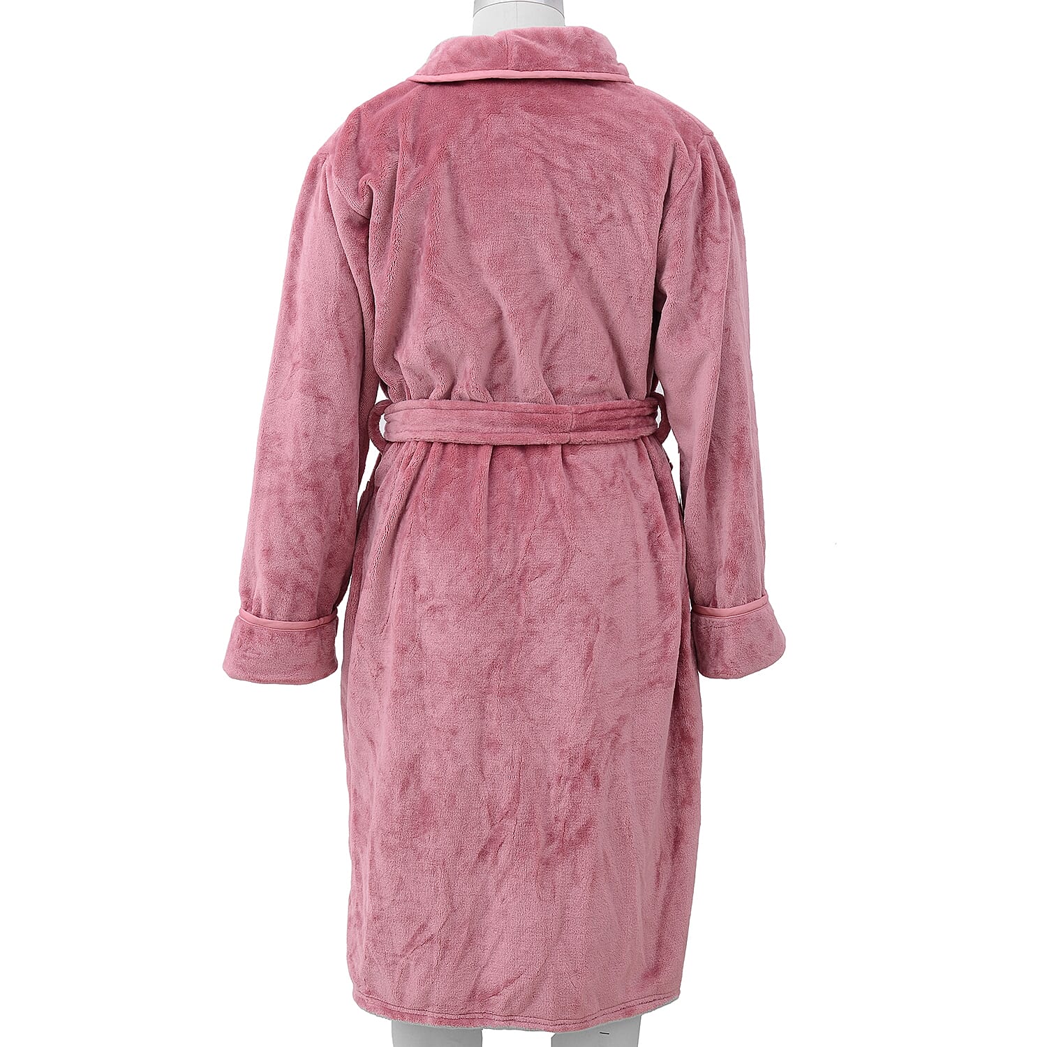 Microfibre Soft Flannel Shawl Collar Dressing Gown with Pocket (Size 65x115 Cm) - Dusky Pink
