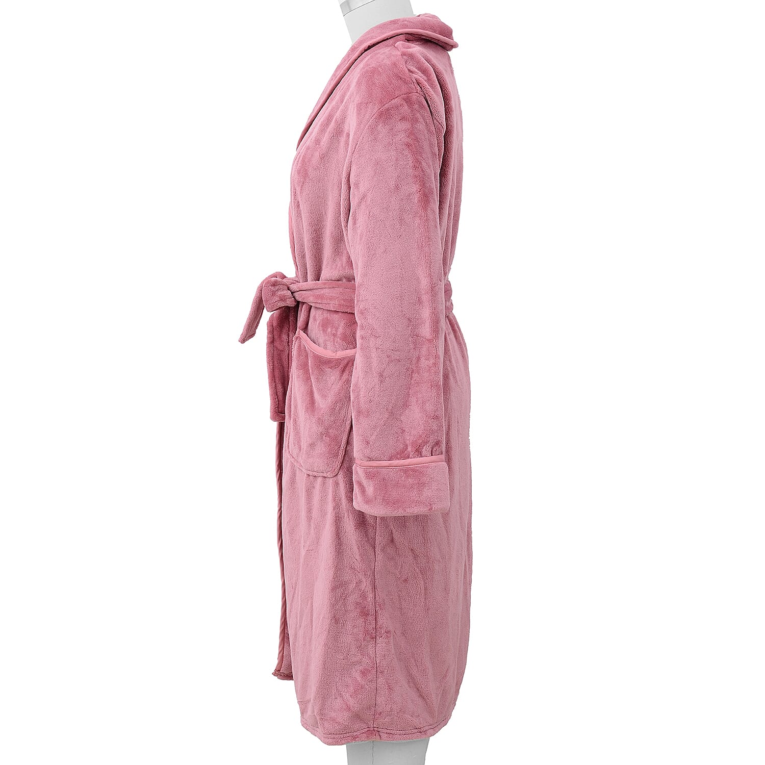 Microfibre Soft Flannel Shawl Collar Dressing Gown with Pocket (Size 65x115 Cm) - Dusky Pink
