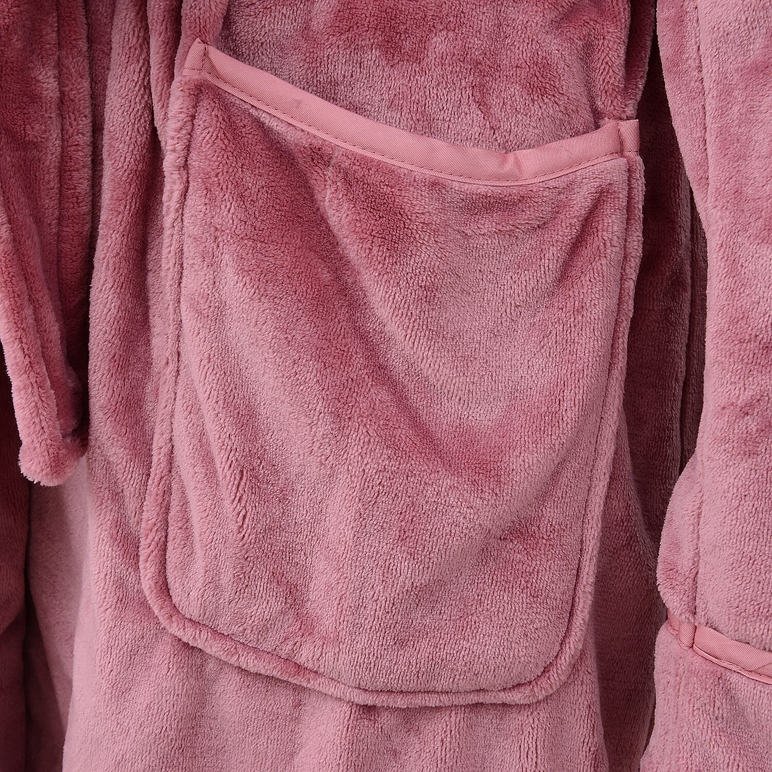 Microfibre Soft Flannel Shawl Collar Dressing Gown with Pocket (Size 65x115 Cm) - Dusky Pink