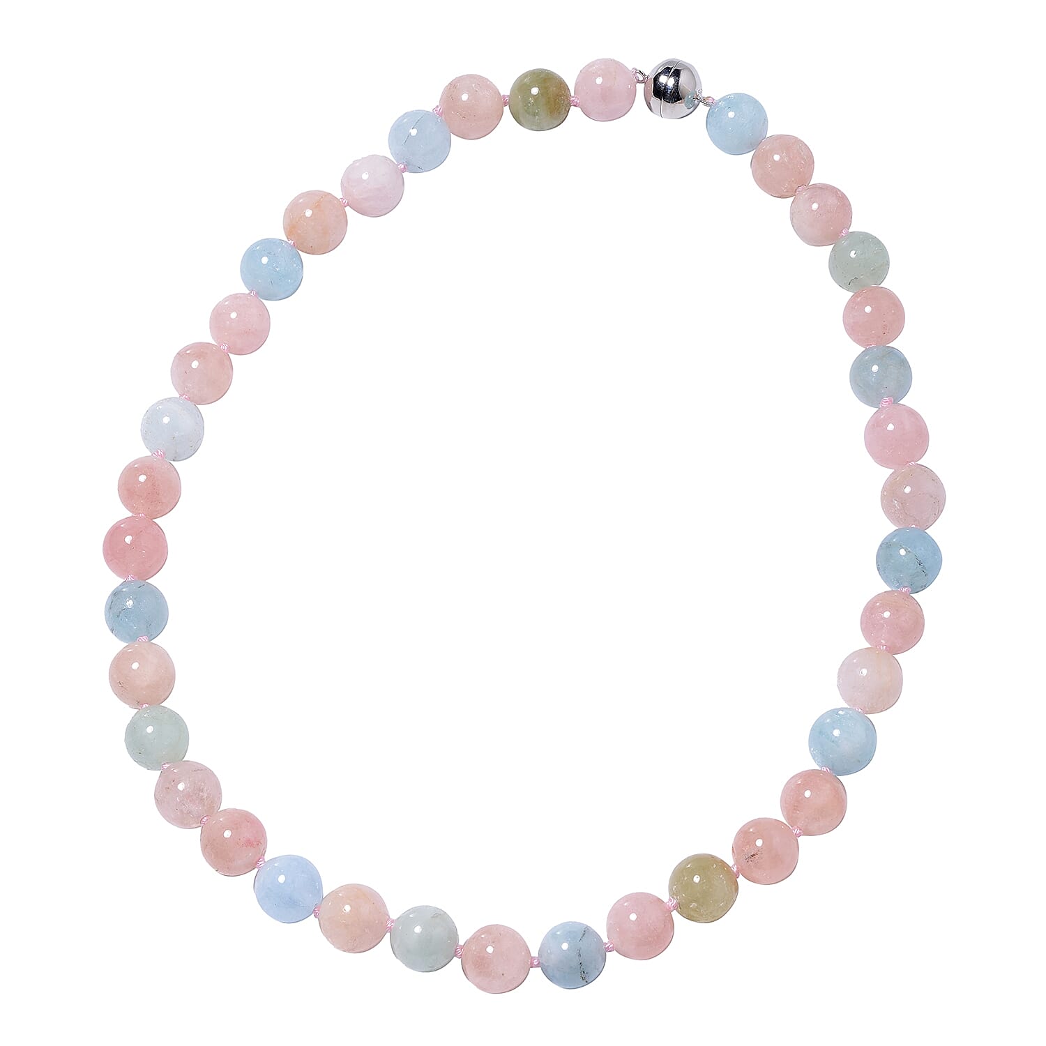 Premium Size Multi Beryl (Rnd 11-13mm) Necklace (Size 20) in Rhodium Overlay Sterling Silver with Magnetic Lock  464.50 Ct.