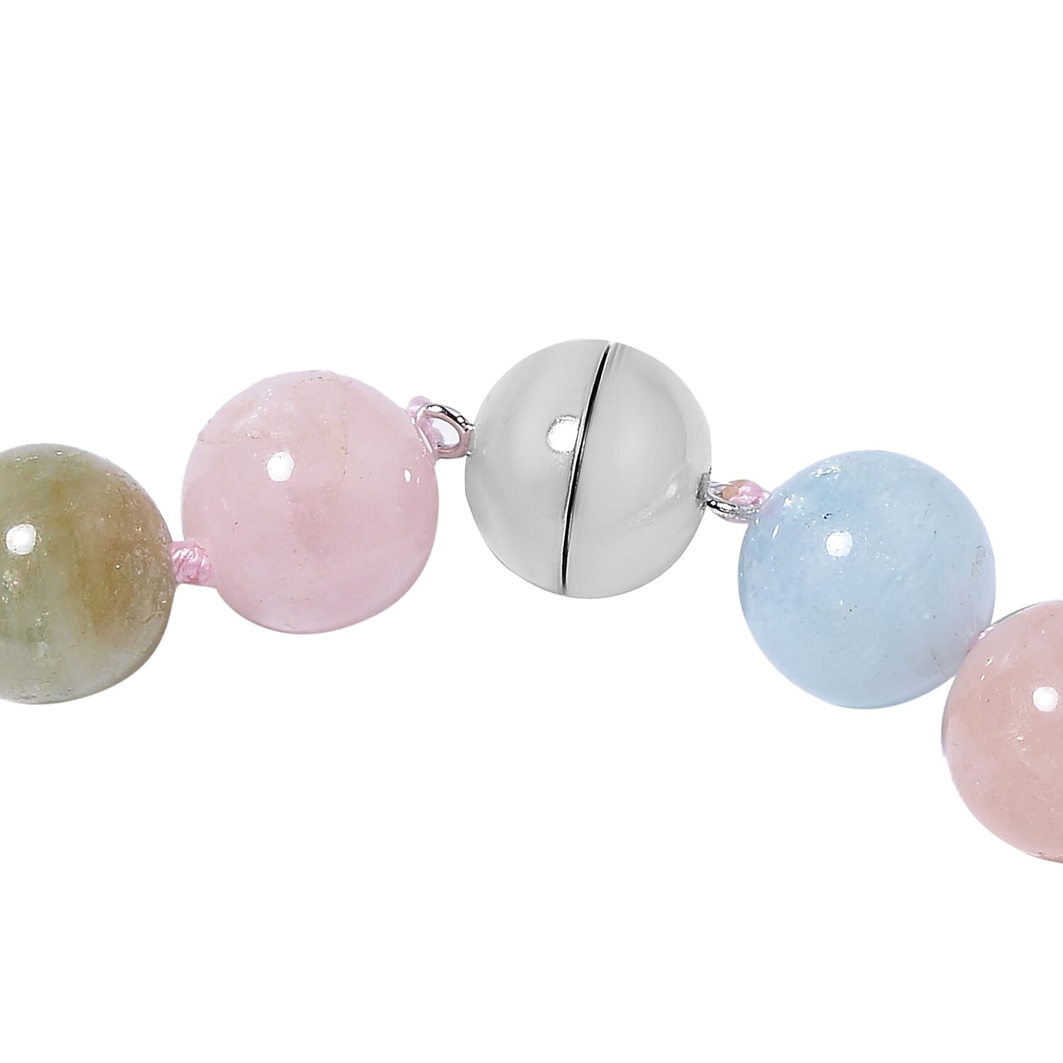 Premium Size Multi Beryl (Rnd 11-13mm) Necklace (Size 20) in Rhodium Overlay Sterling Silver with Magnetic Lock  464.50 Ct.