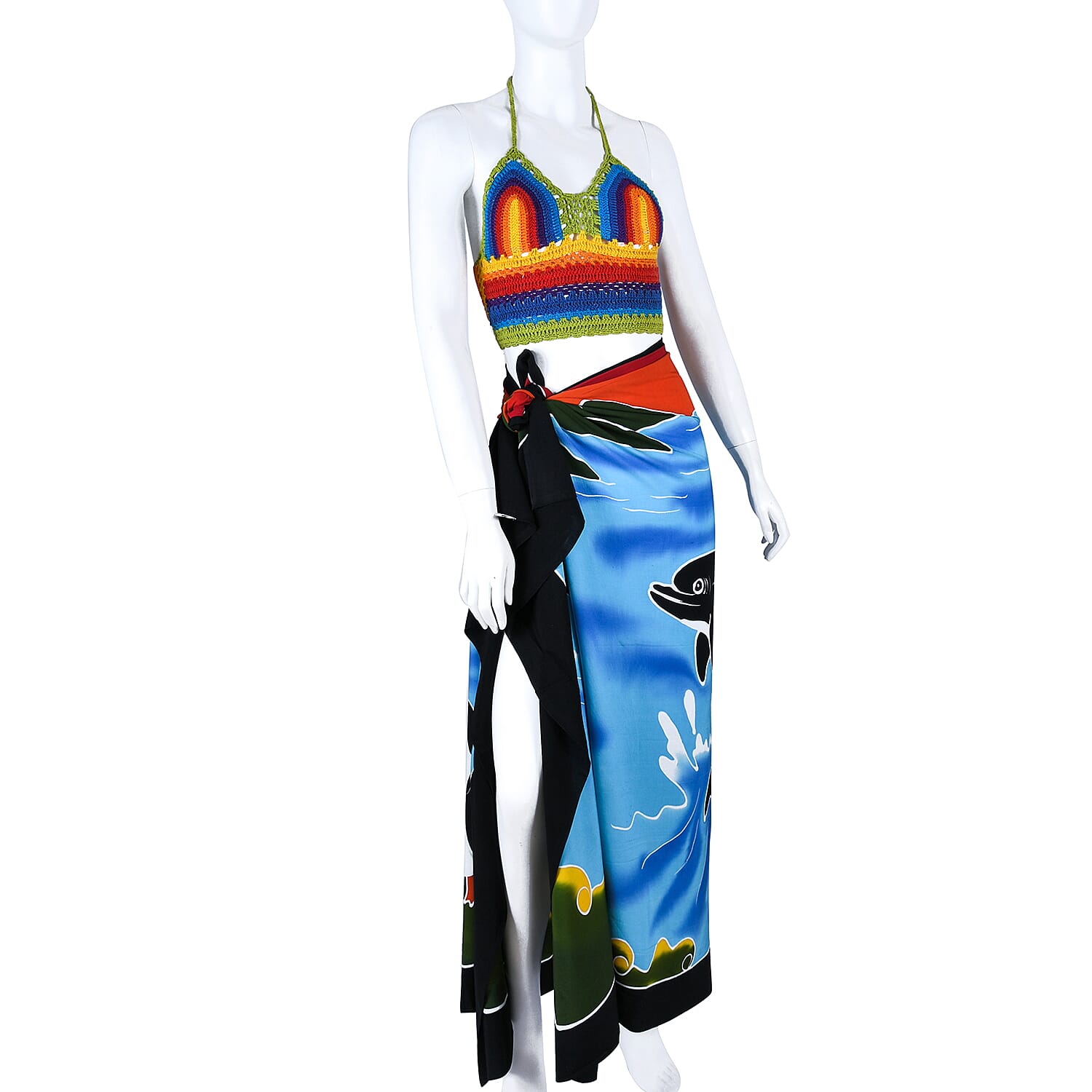 Bali Collection - Hand Painted Dolphin and Penguin Floral Pattern Sarong (Size 115x170 Cm) - Dolphin