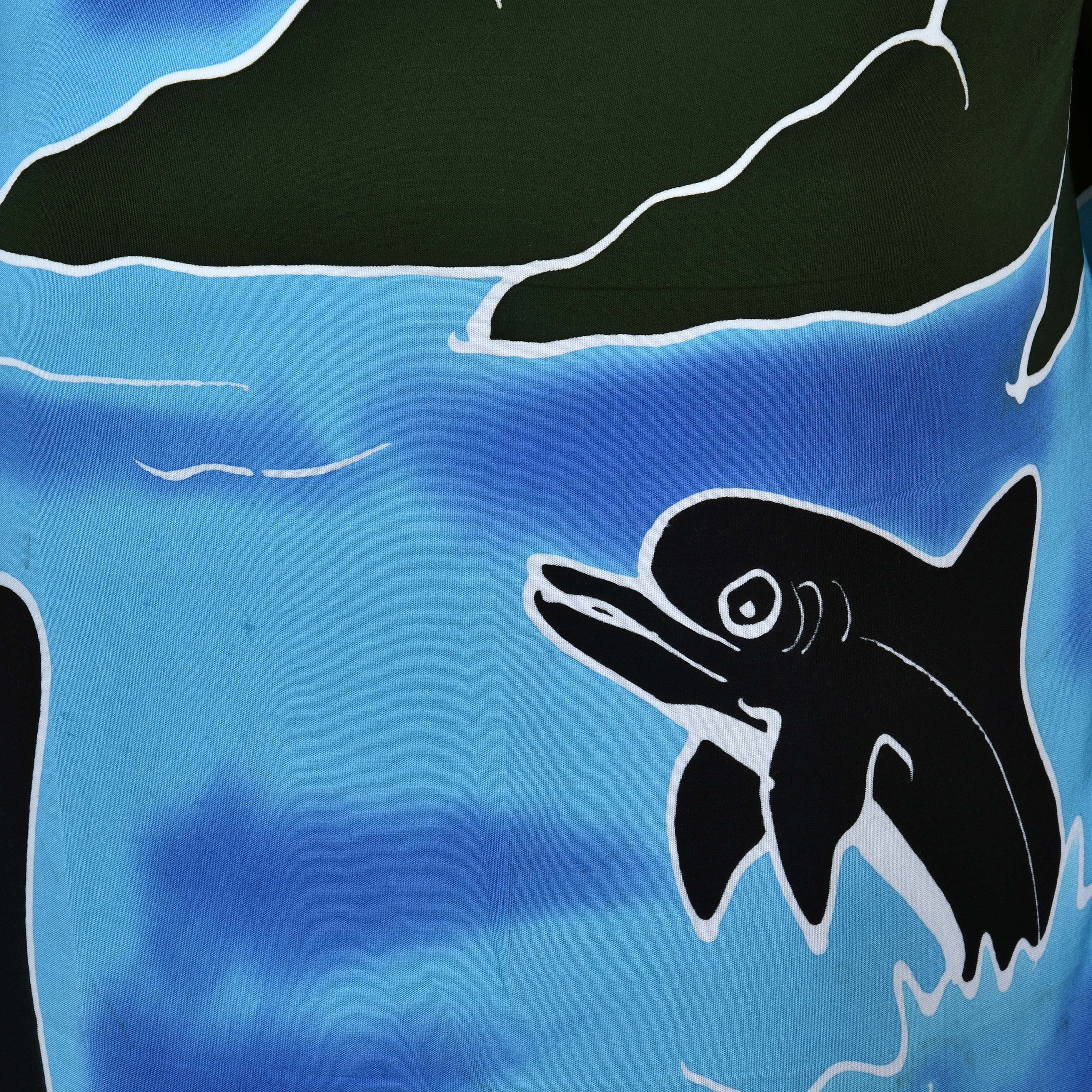Bali Collection - Hand Painted Dolphin and Penguin Floral Pattern Sarong (Size 115x170 Cm) - Dolphin