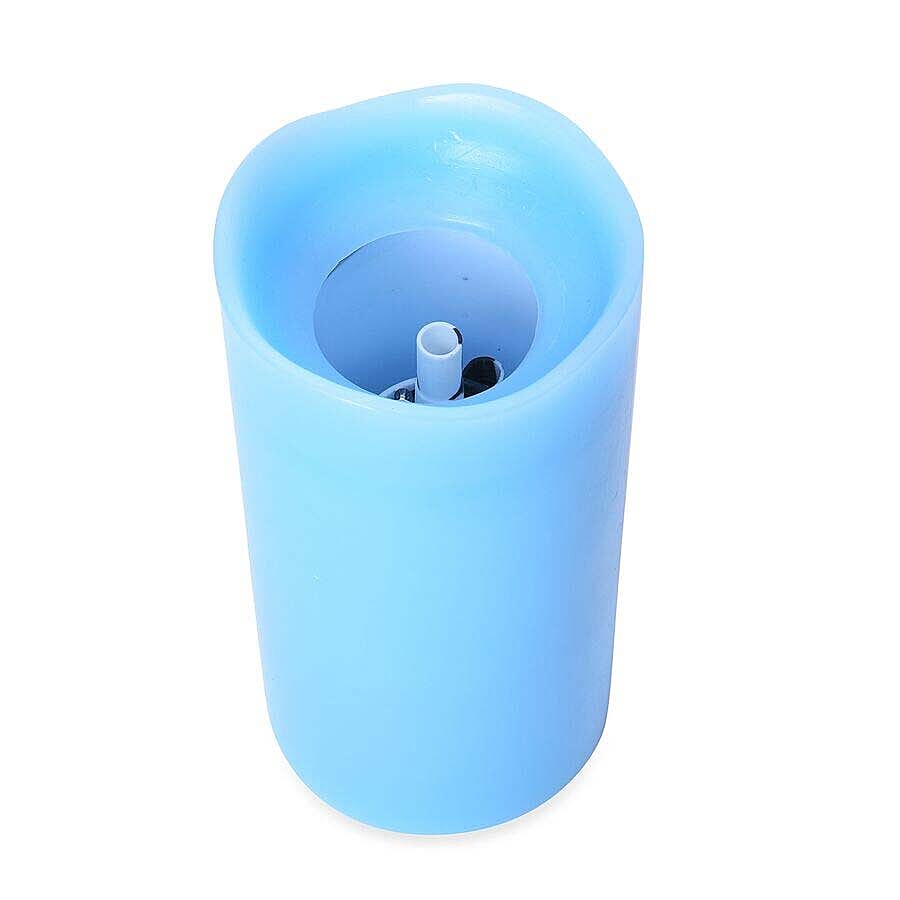 Real Wax Flameless Multicolour LED Water Fountain Candle with Remote Control (Size 10x10x20 Cm) - Blue (3xAA Battery not Included)
