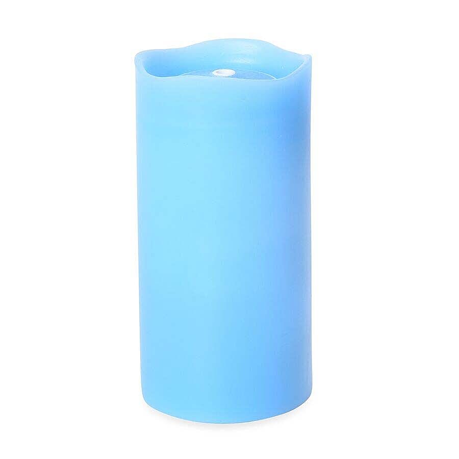 Real Wax Flameless Multicolour LED Water Fountain Candle with Remote Control (Size 10x10x20 Cm) - Blue (3xAA Battery not Included)