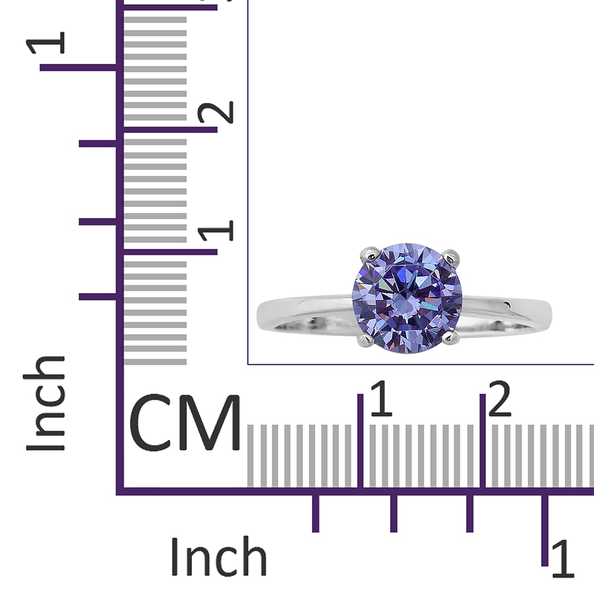 ELANZA Swiss Star Colour Change Blue and Pink Cubic Zirconia (Rnd) Solitaire Ring in Rhodium Overlay Sterling Silver