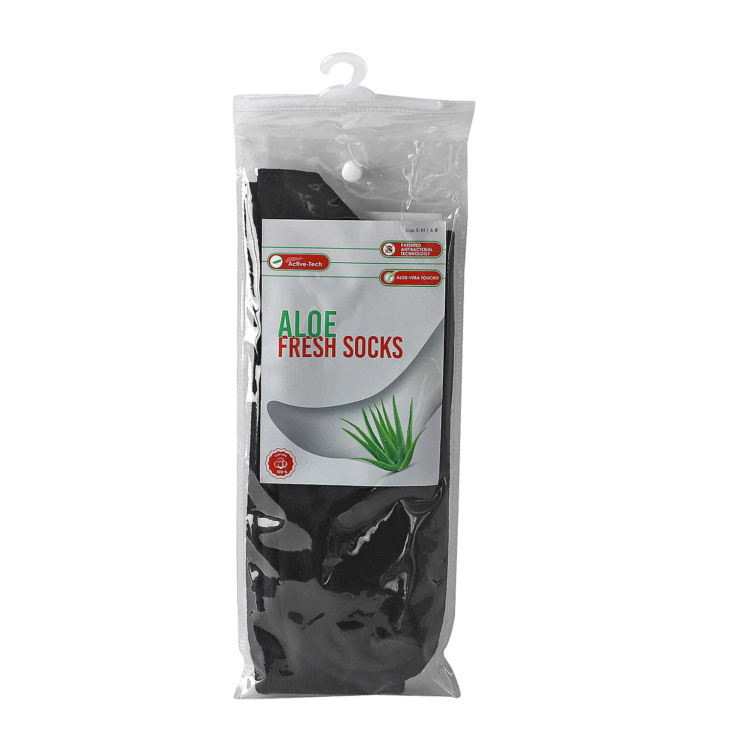 100% Cotton Aloe Vera Fresh Socks (Size 4-8) - Black