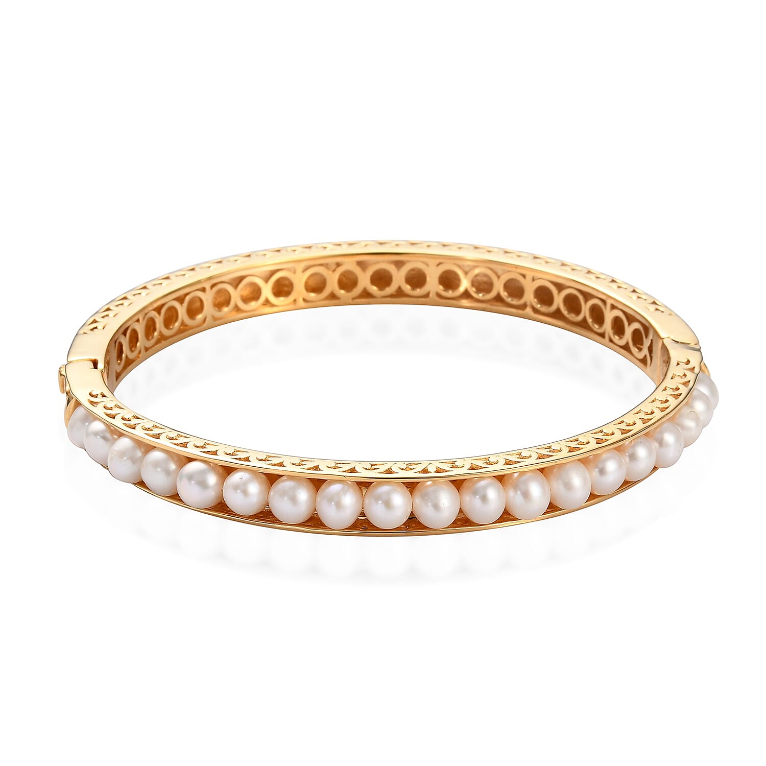 Freshwater Pearl Bangle (Size 7.5) in Yellow Gold Tone