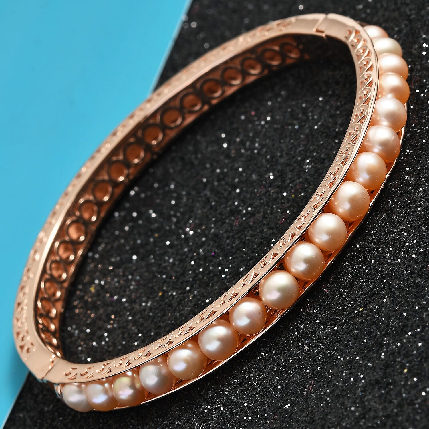 Freshwater Pink Pearl Bangle (Size 7.5) in Rose Gold Tone