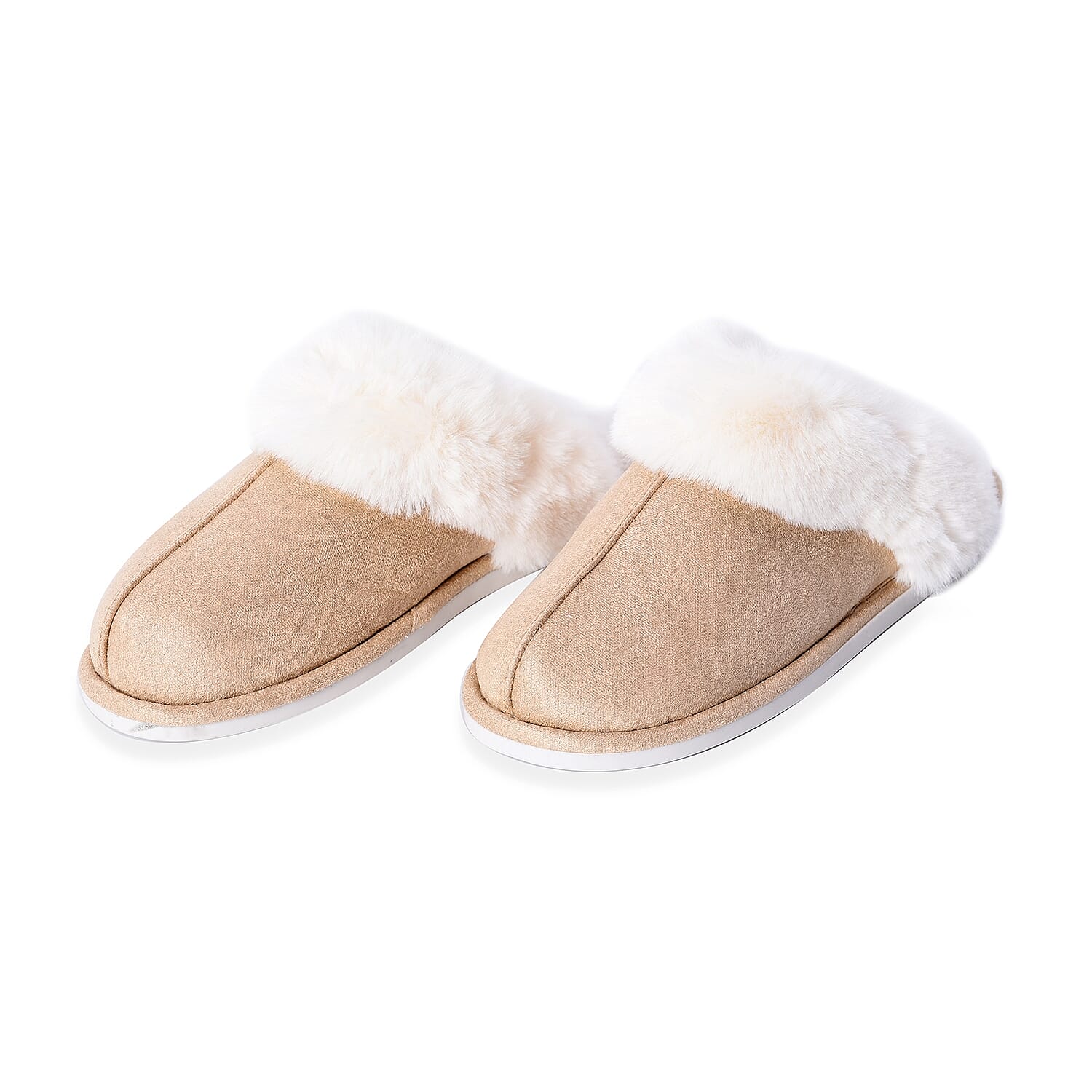 Super Soft Suede Home Slippers with Faux Fur (Size M)