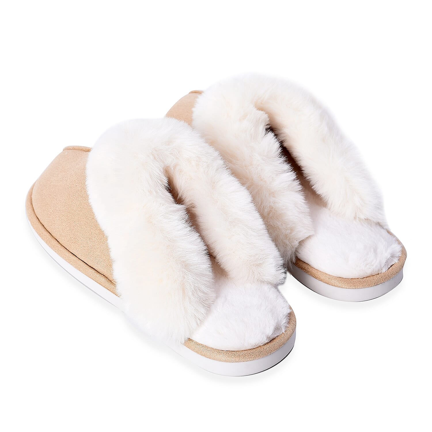 Super Soft Suede Home Slippers with Faux Fur (Size M)