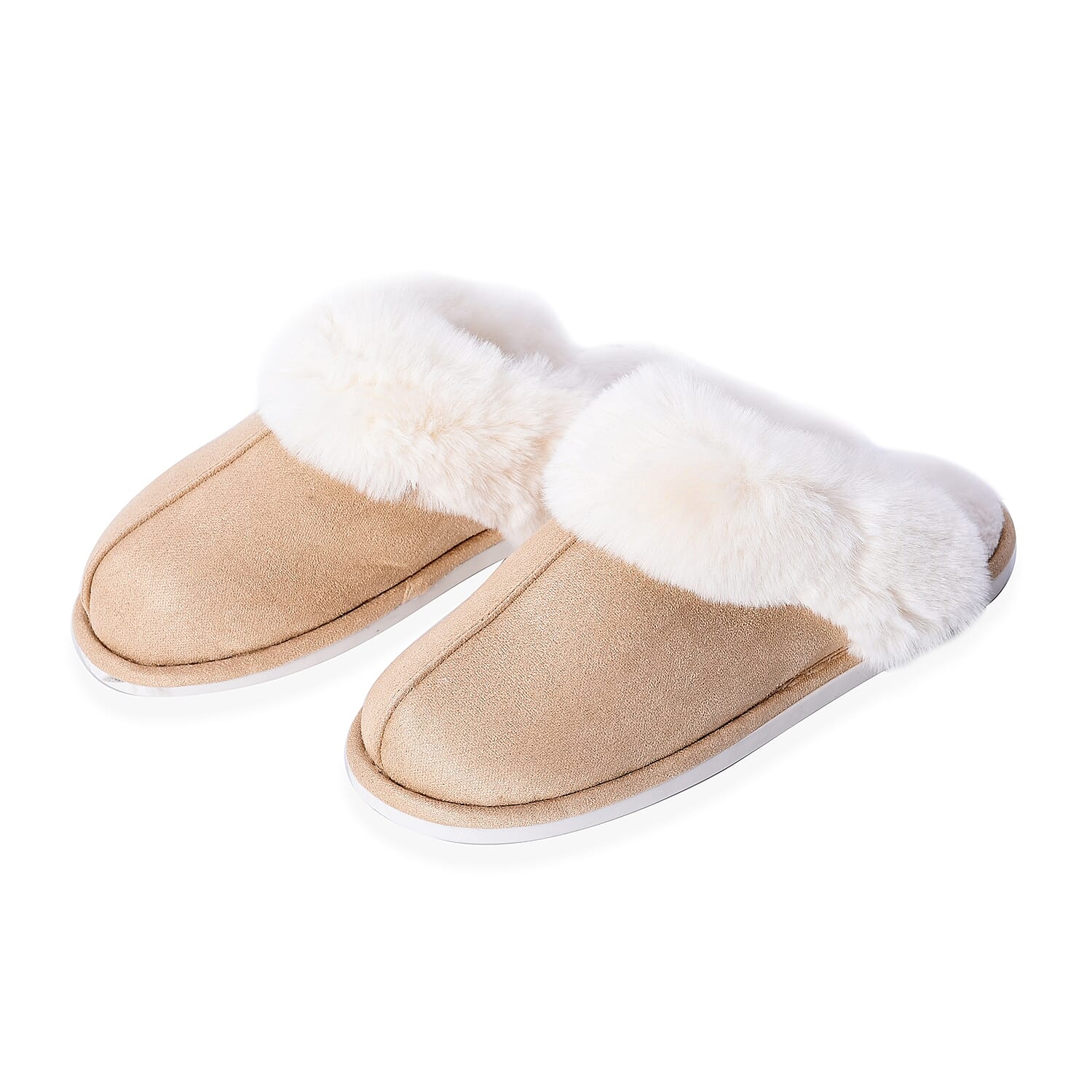 Super Soft Suede Home Slippers with Faux Fur (Size M)