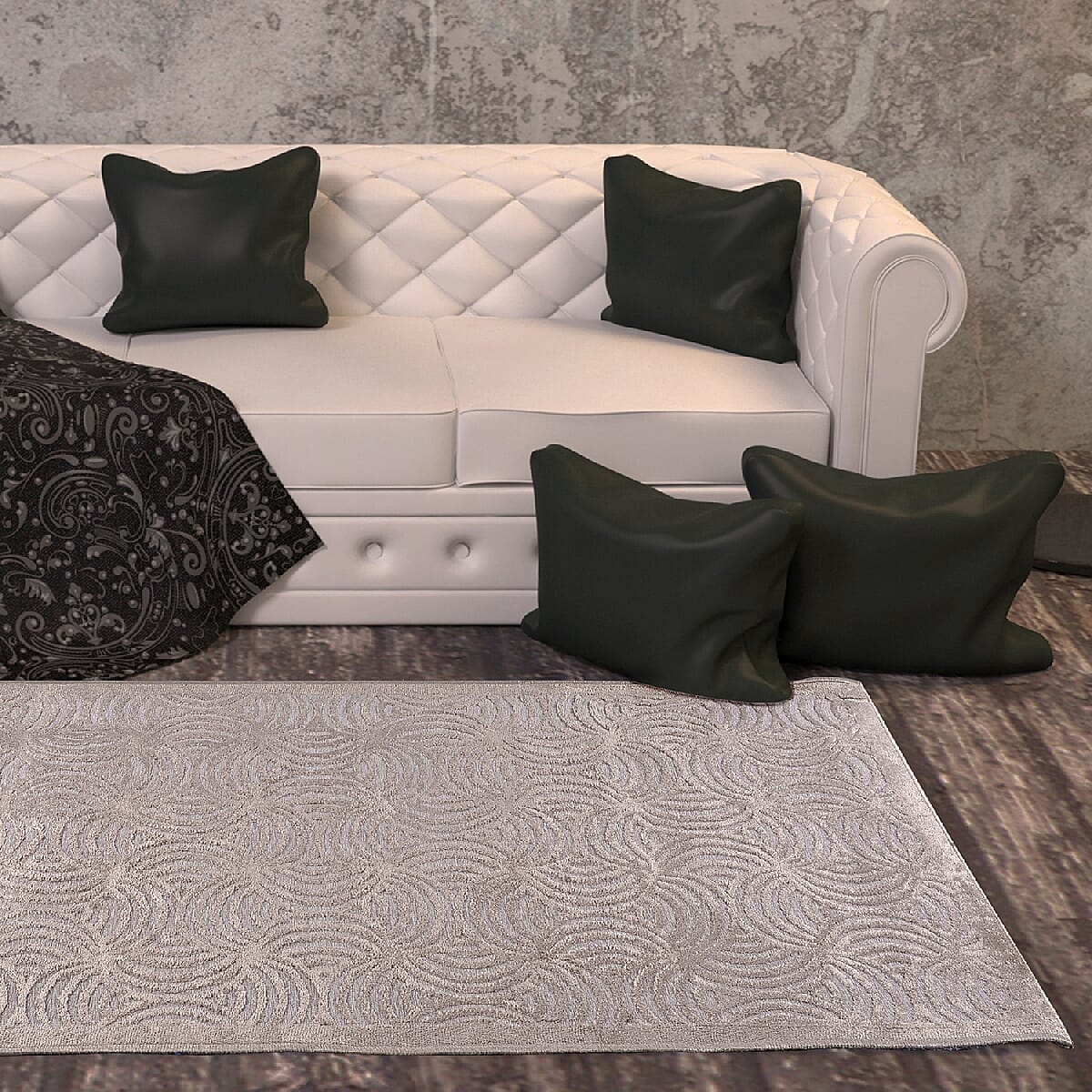 Vivaz Collection - Abstract Circular Geometric Pattern Jacquard Carpet (Size 75x150 Cm) - Grey