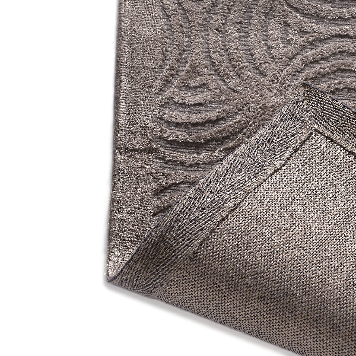 Vivaz Collection - Abstract Circular Geometric Pattern Jacquard Carpet (Size 75x150 Cm) - Grey