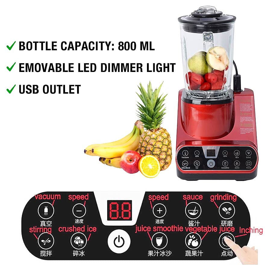 Super Auction- Multipurpose 25000-28000 RPM Vacuum Table Blender (1.5 L) (Including a Vacuum Bottle, a Vacuum Container and Two Vacuum Bags) - Red