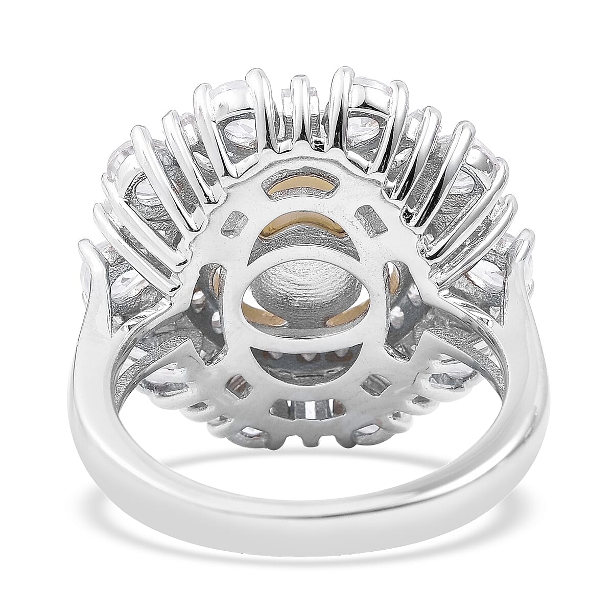 White South Sea Pearl (Rnd 9-10 mm), Natural White Cambodian Zircon Ring in Rhodium Overlay Sterling Silver