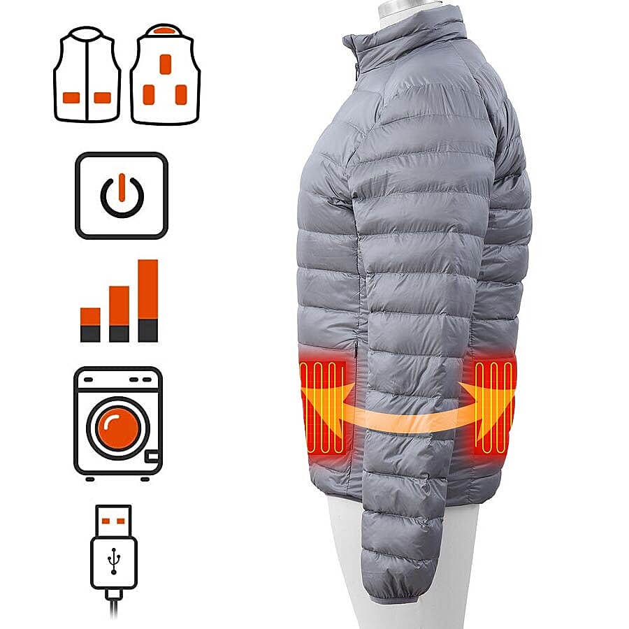 Heated Puffer Jacket with 3 Heat Settings (Size L) - 90% Duck Down And 10% Duck Feather - Black