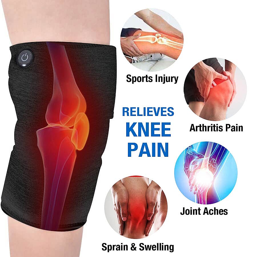 2 in 1 USB Powered Heated Knee Belt with Ice Gel Bag and 3 Heat Setting with Low Voltage (Size 52x28 Cm) (Power Bank, Adapter or USB not Included) - Black