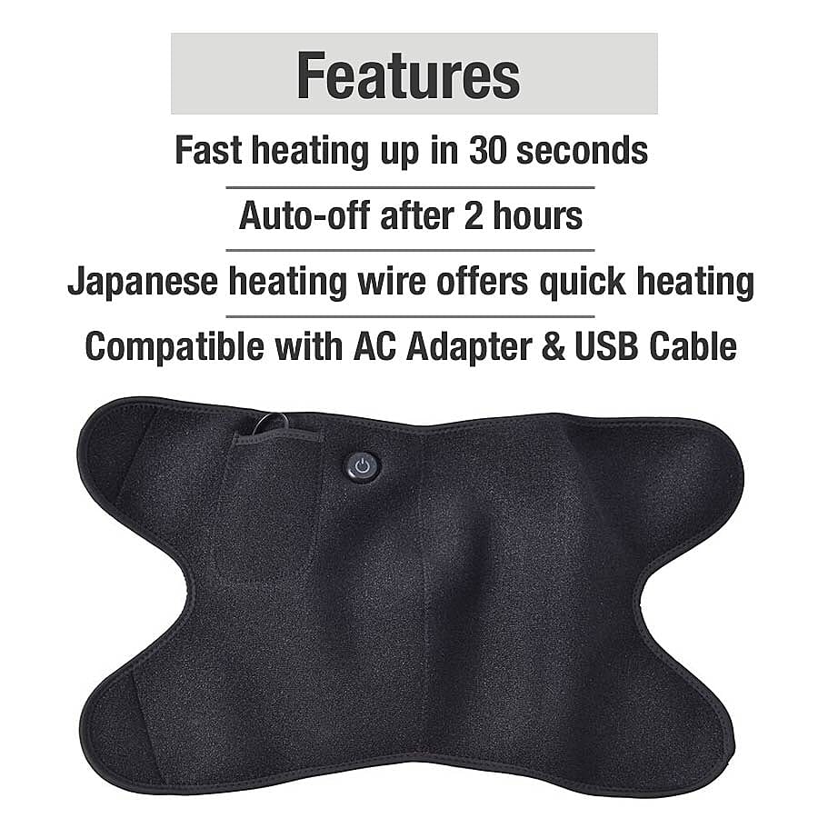 2 in 1 USB Powered Heated Knee Belt with Ice Gel Bag and 3 Heat Setting with Low Voltage (Size 52x28 Cm) (Power Bank, Adapter or USB not Included) - Black