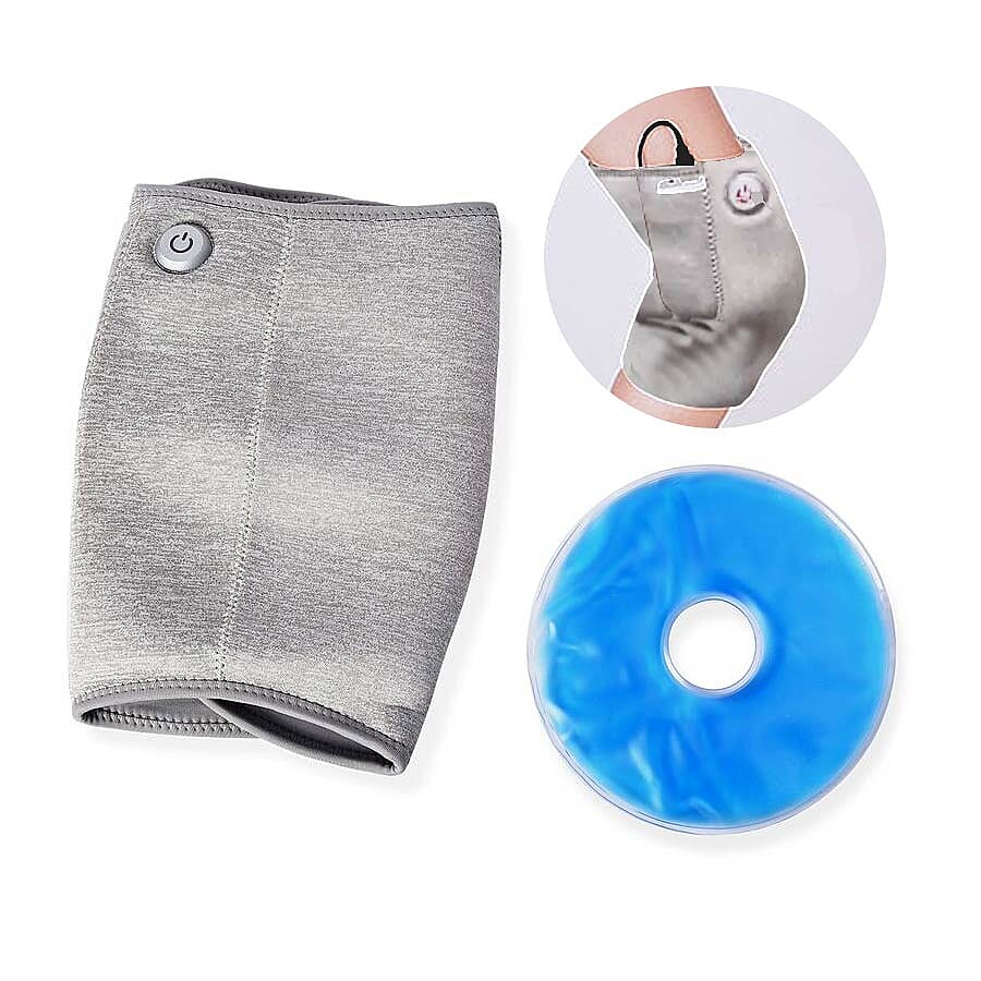2 in 1 USB Powered Heated Knee Belt with Ice Gel Bag and 3 Heat Setting with Low Voltage (Size 52x28 Cm) (Power Bank, Adapter or USB not Included) - Silver