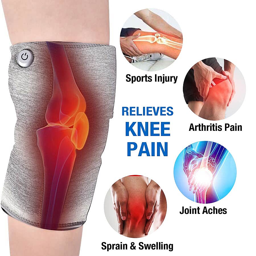 2 in 1 USB Powered Heated Knee Belt with Ice Gel Bag and 3 Heat Setting with Low Voltage (Size 52x28 Cm) (Power Bank, Adapter or USB not Included) - Silver